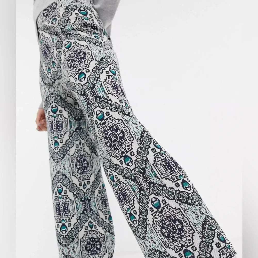 Free People Sun In The West knitted wide leg trousers in cream multi size small - Picture 3 of 4